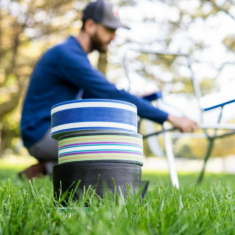 2 Rolls 2 1/4 Inch x 100 Feet Lawn Chair Webbing Replacement Webbing Patio Chairs  Webbing White Green Webbing for Lawn Chairs Folding Polypropylene Webbing  for Outdoor Furniture Seat Repair