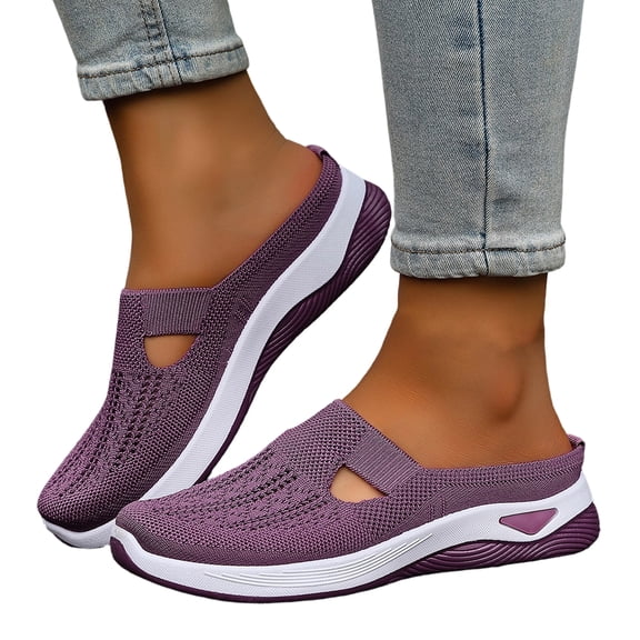 Domzle 2026 Women's Breathable Slip-On Walking Shoes Mule Sneakers Orthopedic Slide on Backless Tennis Sneakers Loafers Arch Support Orthopedic Mesh Shoes Purple 35