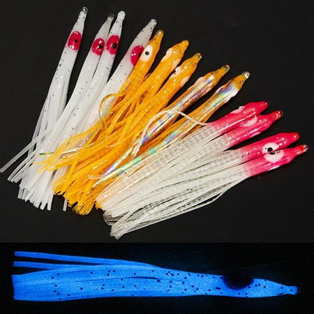 10 Pcs 8Cm High Quality Fishing Luminous Luya Bait For Laser Needle Shape Octopus Squid Soft Bait Blue Biomimetic Bait Orange Mingyiq Inc