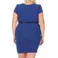 thumbnail image 3 of Women's Elegant Plus Size Solid Pencil Work Dresses Short Sleeve Round Neck with Belt, 3 of 6