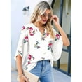thumbnail image 4 of 3/4 Length Sleeve Women'S Tops Loose V-Neck Petal Chiffon Print Shirt Business Work Blouses Red Flowers L, 4 of 5