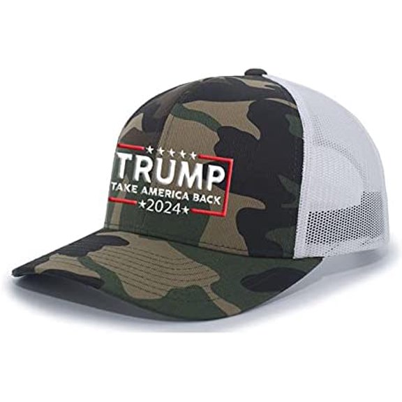 Trenz Shirt Company Trump 2024 Take America Back Republican Conservative Mesh Back Trucker Hat- Army/White