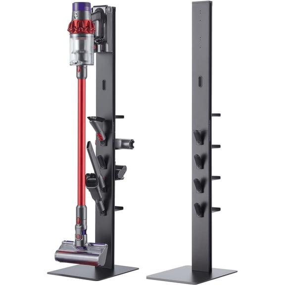 Pegzone Vacuum Cleaner Stand, Compatible with Dyson Gen5 V15 V12 V11 V10 V8 V7 V6, Floor Cordless Vacuums Attachment Holder with 4 Hooks and 4 Shelves, Metal Storage Bracket Organizer, Black