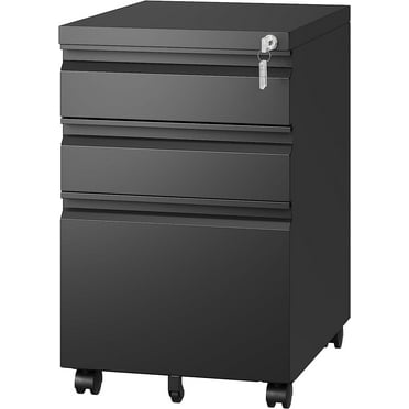 3 Drawer Mobile File Cabinet with Lock,Under Desk Metal Filing Cabinets for Home Office Organizer Letters/Legal/A4(Fully Assembled-Black)