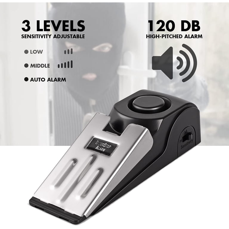 Douevo Portable Door Stop Alarm & Metal Door Lock - 120dB Travel Security For Hotels, Homes & Apartments