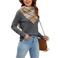 thumbnail image 2 of T-Shirt-Summer, Women's Solid Color V-Neck Pullover Button Long Sleeve,Gray, 2 of 6