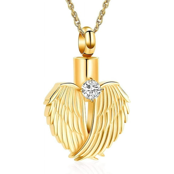 Cremation Jewelry Heart Urn Necklace for Ashes for Women Angel Wing Memorial Keepsake Birthstone Pendant
