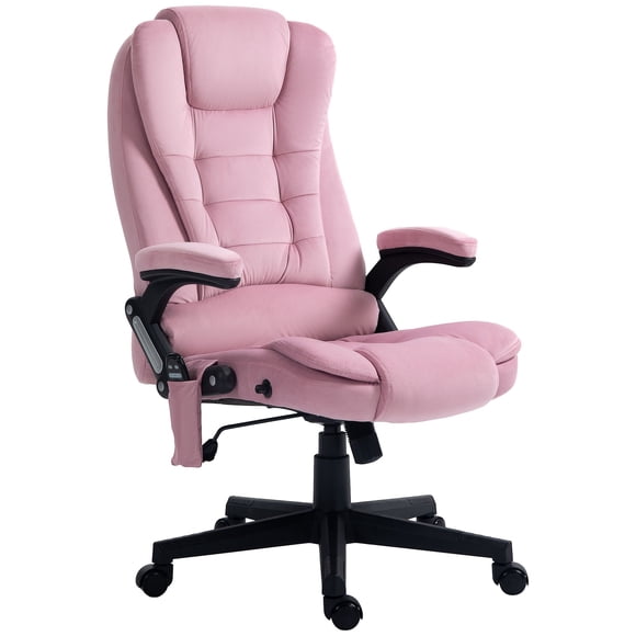 Pink Velvet Massage Office Chair | High-Back Executive Swivel Chair with Recline - Living Room, Home Office, Desk Chair (26.4" x 29.1" x 45.7")