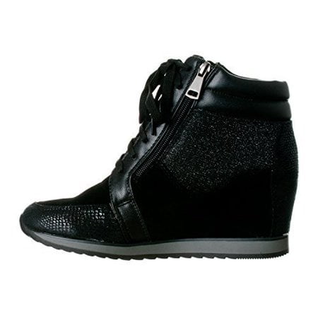 Forever Link Espadrilles Compensées Mode pour Femmes Shea-42, Noir, 7