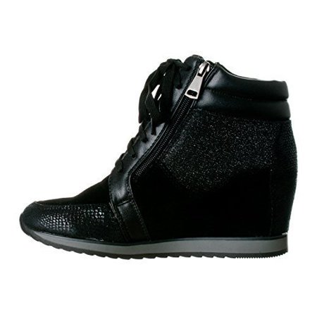 Forever Link Espadrilles Compensées Mode pour Femmes Shea-42, Noir, 7