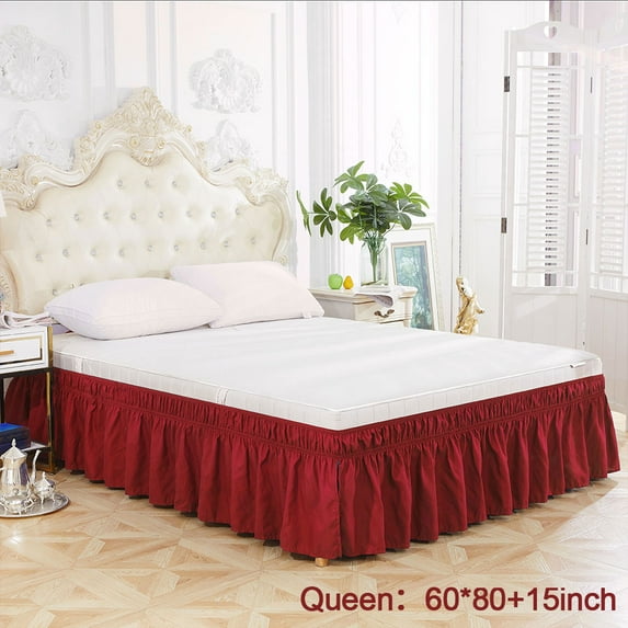 YINKUU Solid Color Elastic Bed Skirt Wrinkle Free Dust Ruffle for Twin Queen King US Size