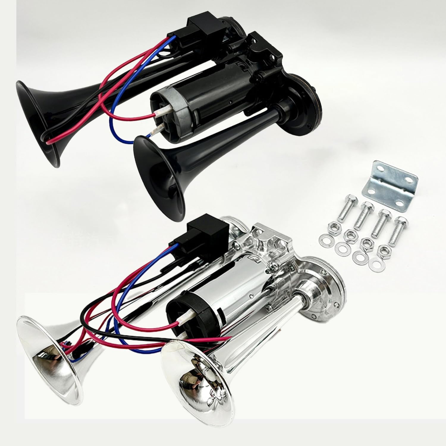 Air Train Horn Kit Silver 150DB, Super Loud Dual Electric Horn with Compressor for 24V Vehicles Trucks Cars Boats