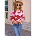 thumbnail image 6 of Flowers Sweater Crewneck Cute Casual Long Sleeve Fall Winter Knitted Pullover Tops Pink S, 6 of 9