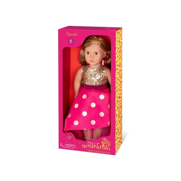 Our Generation 70.31290Z Doll W/Long Festive Dress  Tiara, Sarah, Brown,Gold