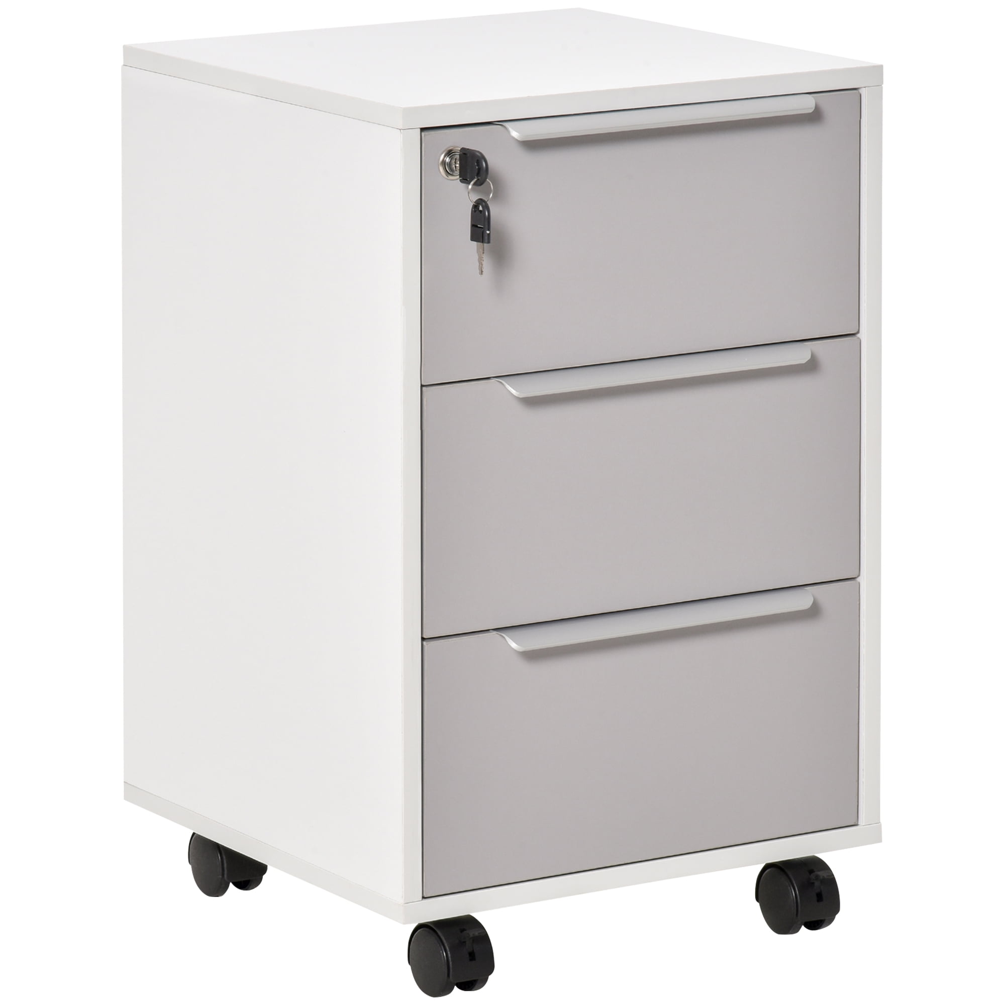 Bedroom and Living Room HOMCOM 3-Drawer Locking File Cabinet Mobile Chest of Drawers Side Table on Wheels for Home Office 