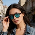 thumbnail image 6 of Oversized Blue Light Blocking Cycling Sunglasses 6.7" UV Protection Anti‑Glare Sports Eyewear Stylish Large‑Frame Flat Lens Glasses for Women Daily Outdoor Driving Green, 6 of 8