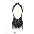 thumbnail image 4 of Manyakai Women Jazz Latin Dance Costume Fringe Samba Dress Sequin Tassel Leotard Dress with Hat Dance Black XL, 4 of 7