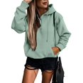 thumbnail image 3 of Daznico Women Casual Half Buttons Sweatshirt Hooded Strap Long Sleeve Loose Top Drawstring Hoodies with Pocket,Women's Hoodies & Sweatshirts-Green-XXL, 3 of 5