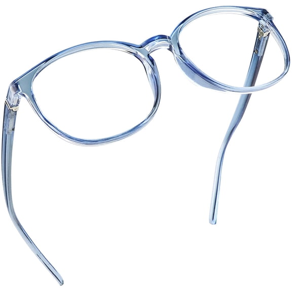 LifeArt Round Frame Blue Light Blocking Reading Glasses, Computer Gaming TV Glasses for Women Men (Clear Blue, 2.50 Magnification)