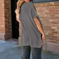 thumbnail image 4 of ManxiVoo Short Sleeve Crewneck Sweater for Women Lightweight Casual Knit Top Perfect for Spring and Fall Transitional Weather L Size Dark Gray, 4 of 8