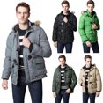 thumbnail image 3 of Fashion Winter Men Parka Faux Fur Collar Hooded Thick Warm Jacket Coat Outerwear Abanopi Caqui XL, 3 of 7