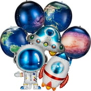 7PCS Galaxy Space Balloons Large Outer Space Cartoon Balloons Inflatable Rocket Astronaut Earth Spaceship Planet Balloons Space Themed Party Supplies for Galaxy Birthday Party Photo Booth