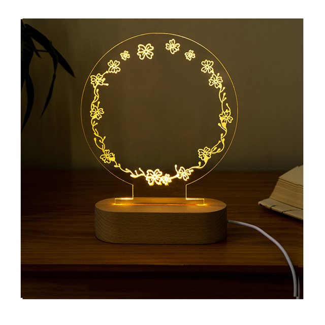 Luz nocturna Acrílico Cálidas Cálidas Mesas nocturnas con madera Base de la cama Artículos para el hogar Grabado Patrón de vacaciones Regalos Tipo 2 Inevent HA011269-02B