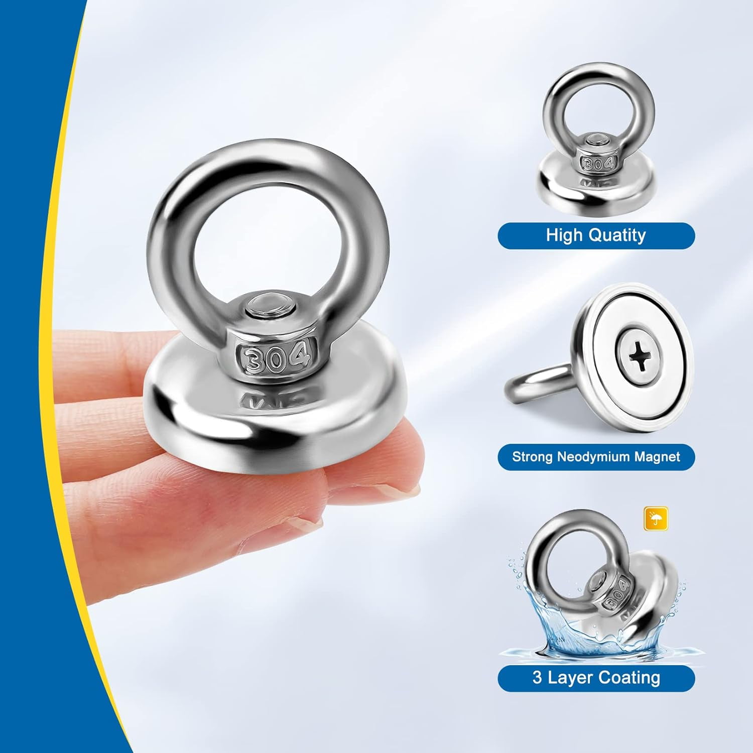 60 Lbs Pulling Force Heavy Duty Neodymium Magnetic Hooks Rare Earth Magnets with Countersunk Hole Eyebolt for Home Workplace Garage Kitchen and Office, 10 Pack