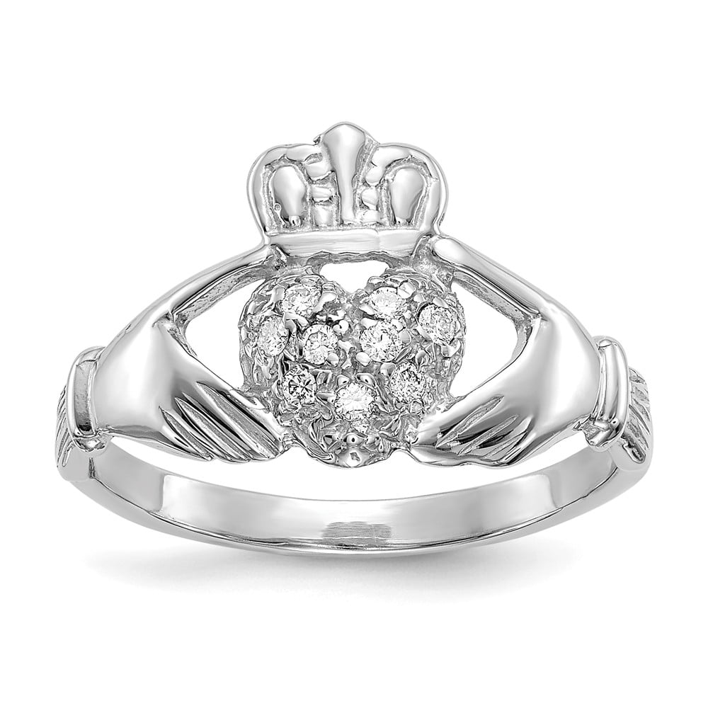 7.5 Claddagh Rings Solid 14k White Gold Mens with Trinity Band