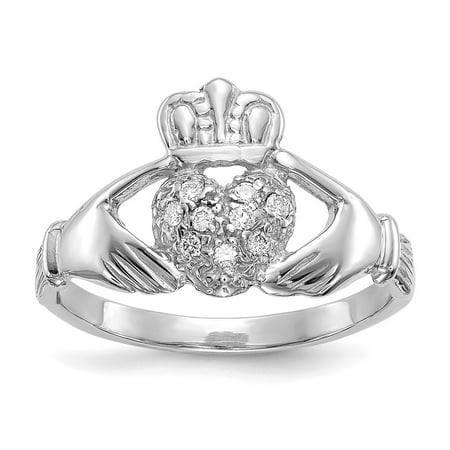 14K White Gold Ring Band Themed Diamond Round 1 10ct AA Claddagh