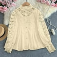 thumbnail image 2 of Women’s Elegant Lace Crochet Mock Neck Shirts Casual Victorian Blouse Long Sleeve Button Down Tops, 2 of 9