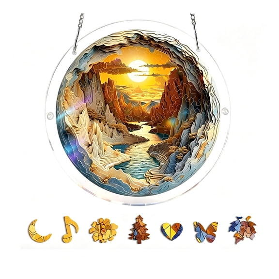 Aodebiao Exquisite Acrylic Puzzle Wind Chime, Cow & Floral Design Hanging Ornament, Handmade Home Decor for Porch, Garden, Patio, Courtyard Entryway, Stress Relief Outdoor Art Decoration Gift