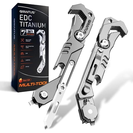 EDC Multitool 7 in 1 with knife Wrench Folding Knife Screwdriver | Bottle Opene Ruler Urgent Car Window Breaker and Seatbelt Cutter EDC Pocket Multi Tool for Gifts for Men (Bright silver)