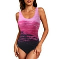 thumbnail image 3 of Lopeceal One Piece Swimsuit Women Criss Cross Back Color Block Print Bathing Suits Athletic Modest Swimwear, 3 of 6