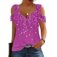 thumbnail image 6 of ZQUUVOU Women's T-Shirt Square Neck Cold Shoulder Printed Floral Short Sleeve Blouse Purple (M), 6 of 7
