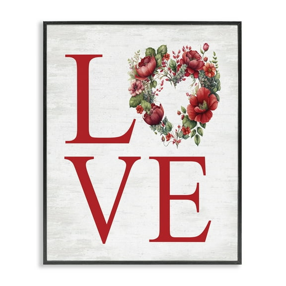 Stupell Industries Love with Heart Wreath Botanical & Floral Painting Black Framed Art Print Wall Art, 11 x 14