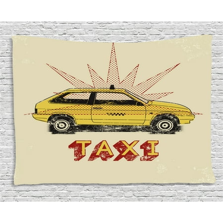 - Retro Tapestry, Pop Art Style Old Fashioned Taxi Cab with Grunge Effects Vintage Car Graphic, Wall Hanging for Bedroom Living Room Dorm Decor, 80W X 60L Inches, Beige Yellow Ruby, by Ambesonne