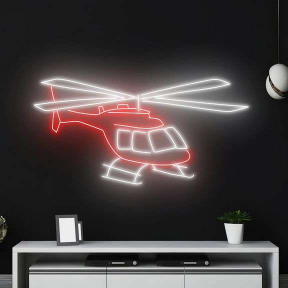 Handmadetneonsign Helicopter Ball Neon Sign, Helicopter Airplane Led Art Decor, Airplane Wall Decor