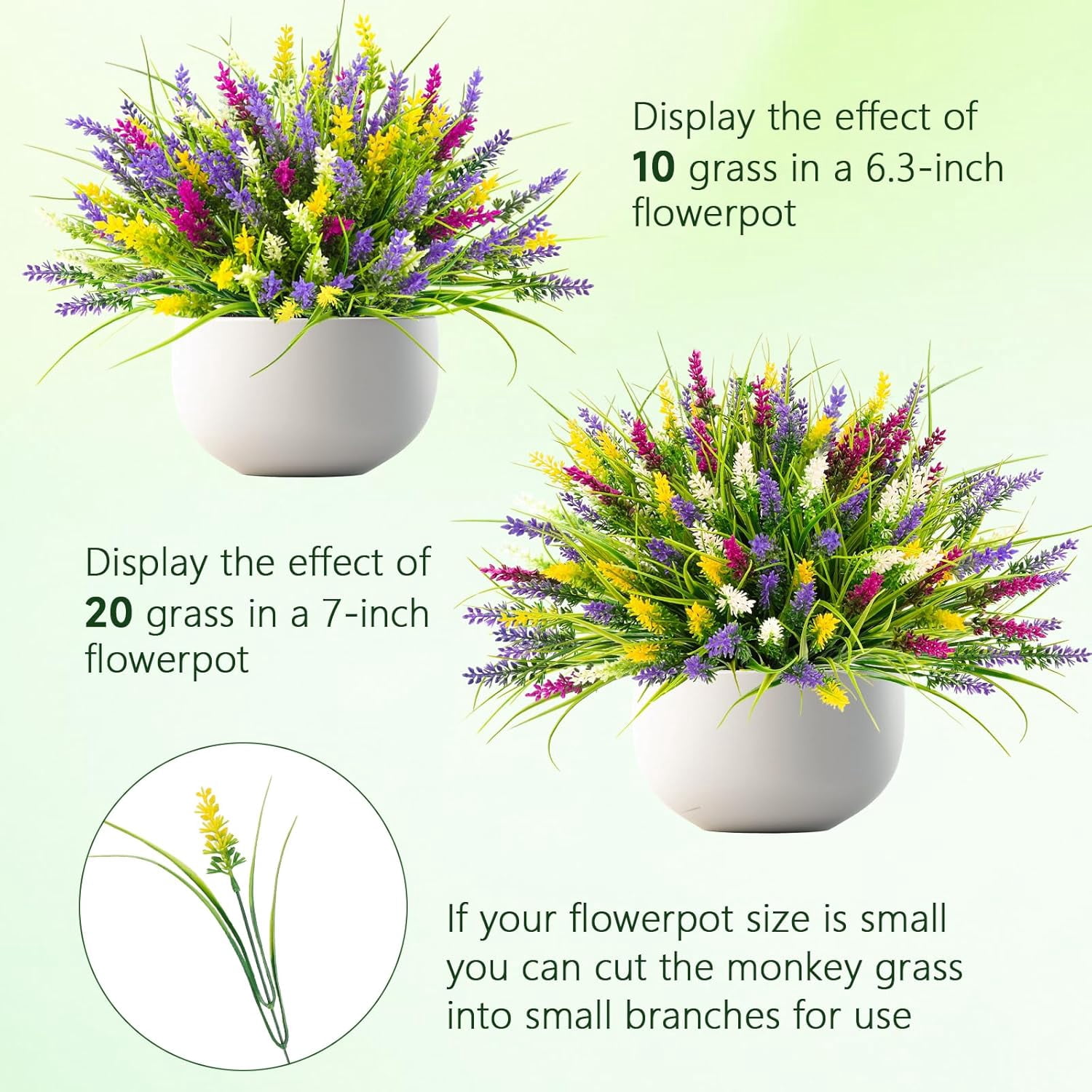 N&T NIETING 20 Bundles Artificial Plants Outdoor Fake Monkey Grass with Flowers for Pot Garden Verandah Decor for Window Garden Office Patio Hanging Planter Pathway Front Porch (Mix Color 2)