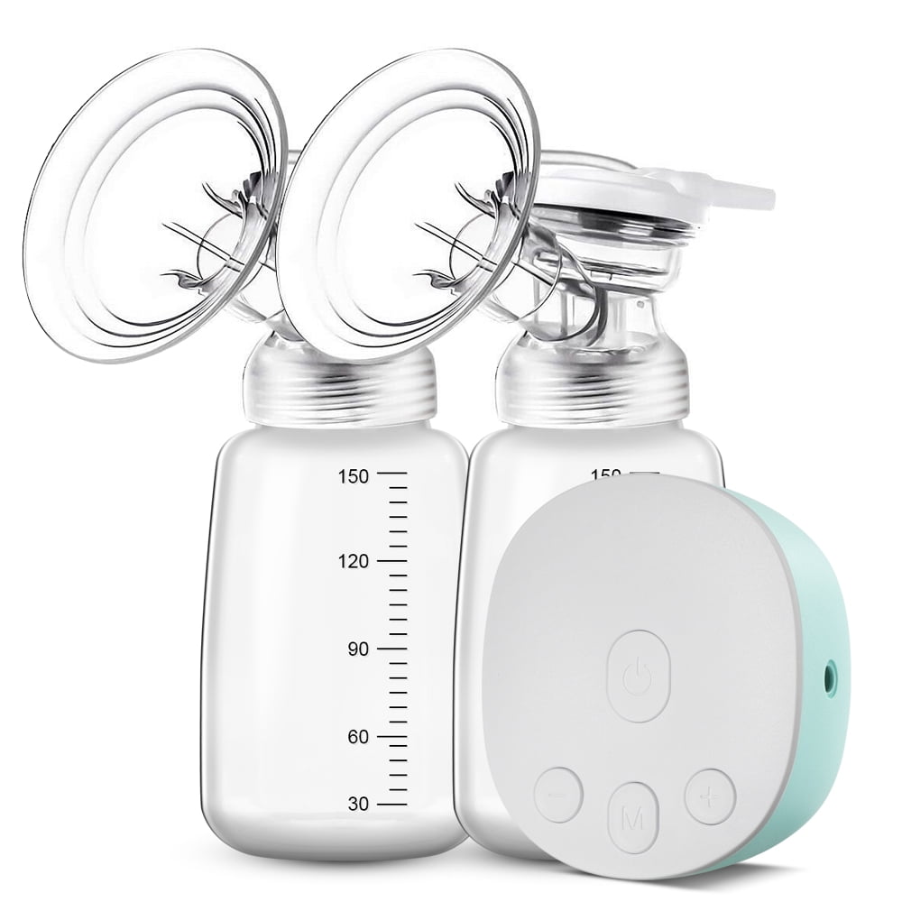 Double Electric Breast Pump With LED Screen Display, Portable Low Noise Breast Pumps Hands Free with 2 Anti-Overflow Milk Bottle and 3 Modes 9 Levels, Green