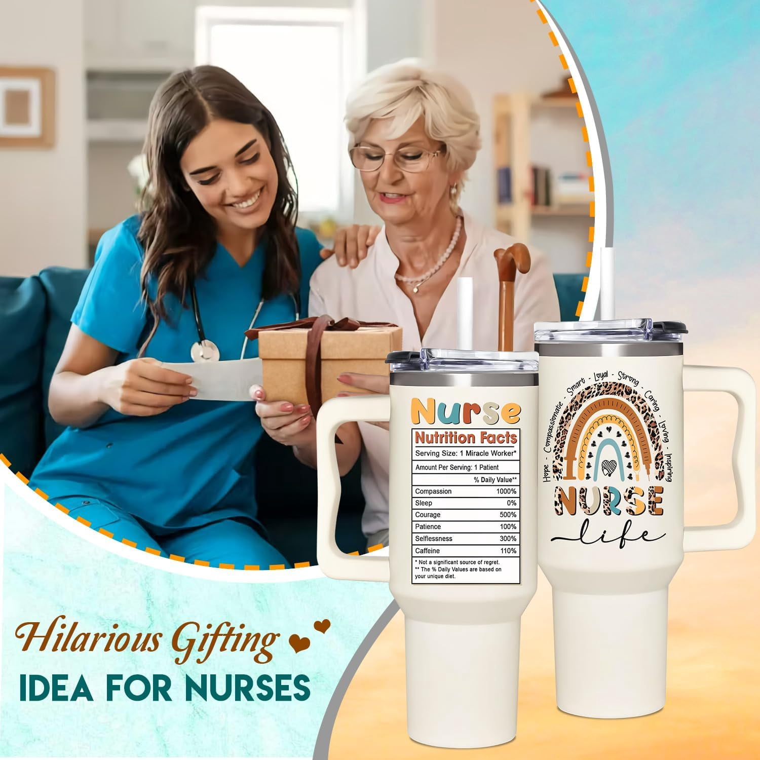 Nurse Gifts For Women - Nurse Week, Appreciation, Birthday, Christmas, Mothers Day Gifts for Nurses - Tumbler 40oz With Handle & Straw