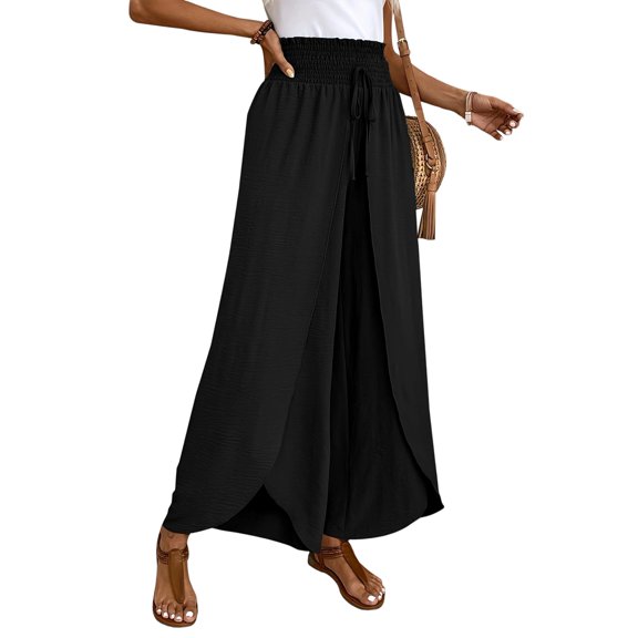 Womens High Side Split Wide Leg Long Pants Black S