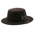 thumbnail image 2 of Fedora Hats for Men Women, Wide Brim Flat top Hats Boater Hat, Pin and Hoop Decor Jazz Cap, 2 of 5