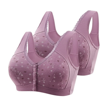 Summer Savings Plus Size MIANHT 2PC Women Sexy Front Buckle For Middle-Aged And Elderly Underwear Soft Cotton Oversized Tank Top Without Steel Ring Printed Bra on Clearance