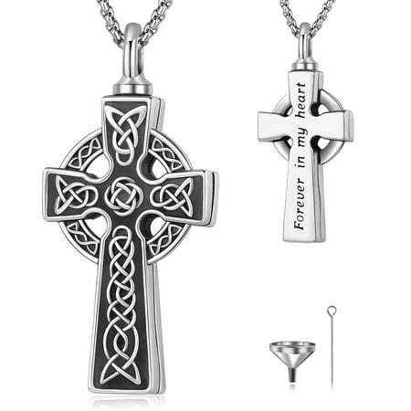 DRINSPER Celtic Knot Cross Urn Necklace for Ashes for Women Men, 925 Sterling Silver Cremation Jewelry for Ashes Memorial Pendant Funeral Keesake Necklace Urns for Human Ashes
