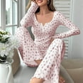 thumbnail image 2 of Tnhcen Women's 2 Piece Pajama Sets V Neck Print Cute Pajama Long Sleeve Top Pant Lounge Homewear Set S-XL, 2 of 4