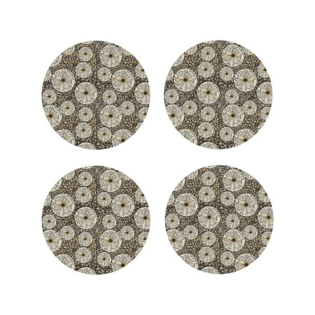 

Fuzoiu Dandelion Flower Print Leather Coasters Set Drink Coasters Set of 4 for Tabletop Protection Durable PVC Coasters Home Décor and Housewarming Gift-Round Shape