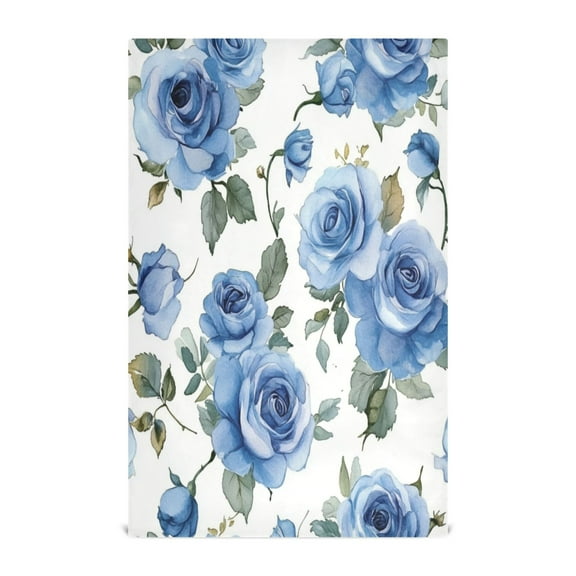 WOBOGO Blue Rose Kitchen Towel 1 Piece Large Cotton Dishcloth Premium Absorbency Set with Hanging Loop