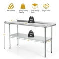 thumbnail image 2 of Gymax 60'' x 24'' Stainless Steel Table for Prep & Work w/ Backsplash, 2 of 10