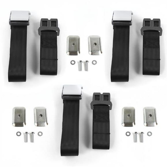 AMC Matador 1971-1978 Airplane 2 Point Black Lap Bench Seat Belt Kit with Bracketry - 3 Belts